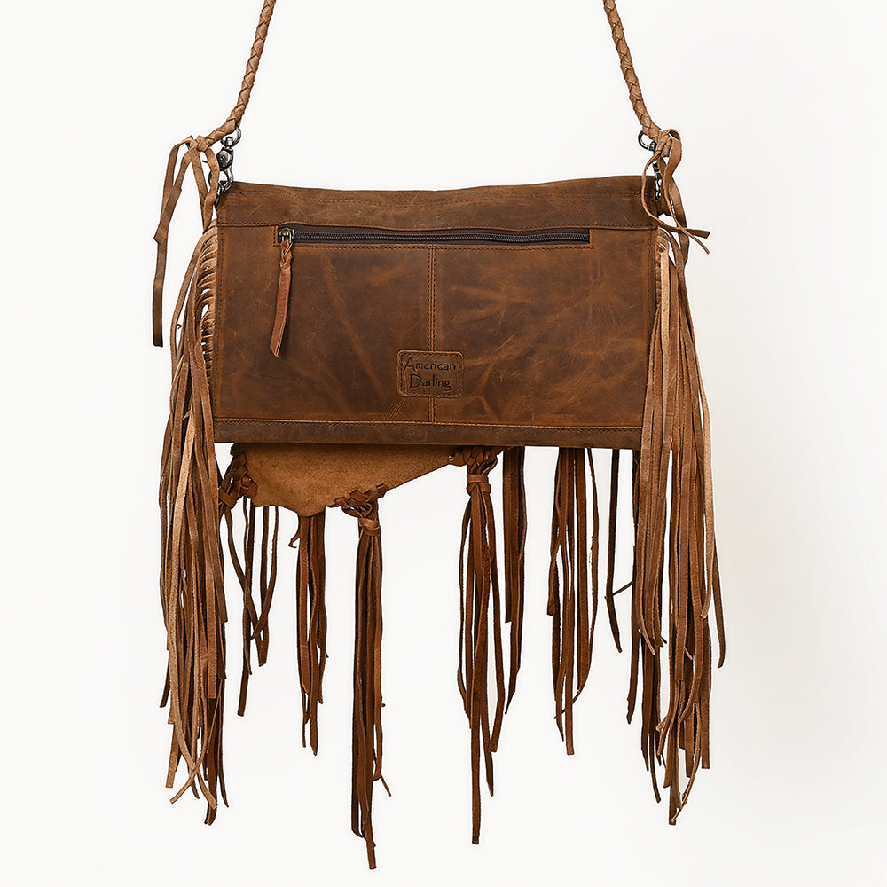 ADBGM541 Rustic Western Fringe Crossbody Bag - Braided Leather with Conchos & Turquoise Accent