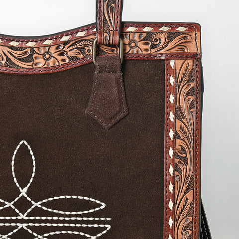 American Darling Western Leather Tote Bag with Hand-Tooled Accents and Genuine Suede Body