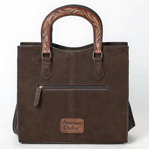 American Darling Western Leather Tote Bag with Hand-Tooled Accents and Genuine Suede Body