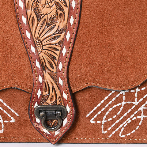 American Darling Western Leather Cross Body Bag with Genuine Suede Body and Hand-Tooled Accent Strap