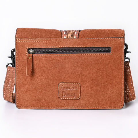 American Darling Western Leather Cross Body Bag with Genuine Suede Body and Hand-Tooled Accent Strap