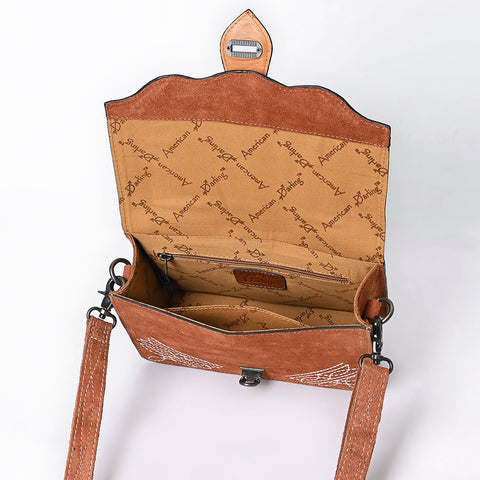 American Darling Western Leather Cross Body Bag with Genuine Suede Body and Hand-Tooled Accent Strap