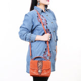 ADBGA712 Western Burnt Orange Suede Shoulder Bag - Tooled Leather Floral Flap with Turn Lock