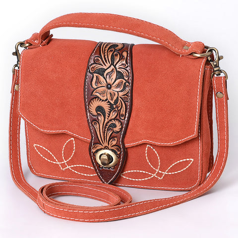 American Darling Hand Tooled Floral Carved Genuine Suede Leather Cross body Bag