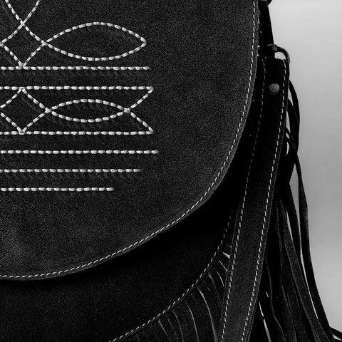 American Darling Western Boot Stitched Genuine Suede Leather Fringe Messenger Bag