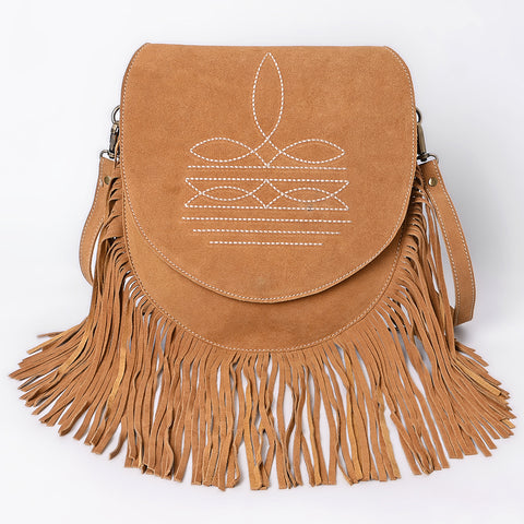 American Darling Western Boot Stitched Genuine Suede Leather Fringe Messenger Bag
