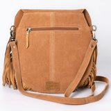 ADBGA713 Suede Western Fringe Messenger Bag - White Stitch Design with Flap Closure