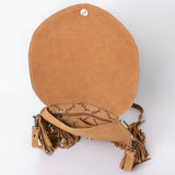 ADBGA713 Suede Western Fringe Messenger Bag - White Stitch Design with Flap Closure
