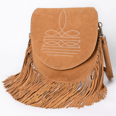 American Darling Western Boot Stitched Genuine Suede Leather Fringe Messenger Bag