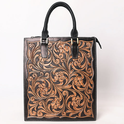 American Darling Hand Tooled Genuine Leather Tote Bag Floral Carved