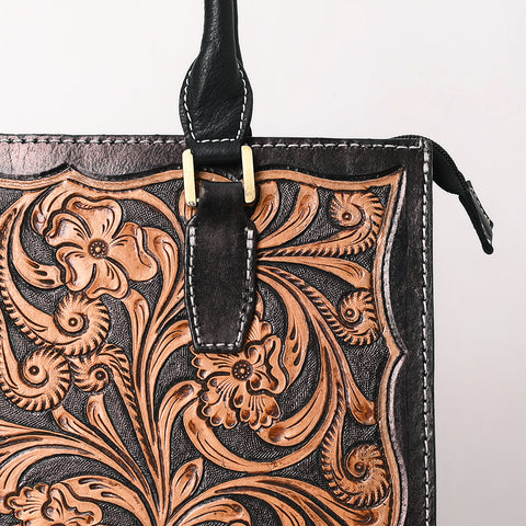 American Darling Hand Tooled Genuine Leather Tote Bag Floral Carved