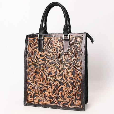 American Darling Hand Tooled Genuine Leather Tote Bag Floral Carved