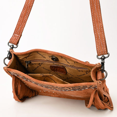 American Darling Western Genuine Suede Leather Hand-Tooled Crossbody Bag with Fringe ï¿½ Handcrafted Genuine Design