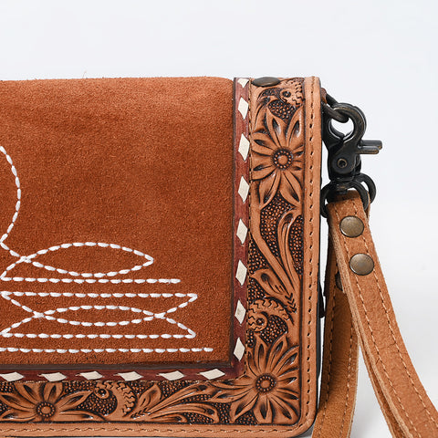 American Darling Western Genuine Suede Leather Organiser Bag with Tooled Details ï¿½ Handcrafted Genuine Design