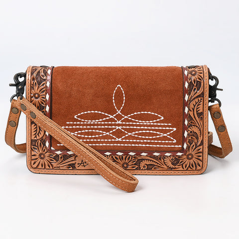 American Darling Western Genuine Suede Leather Organiser Bag with Tooled Details ï¿½ Handcrafted Genuine Design