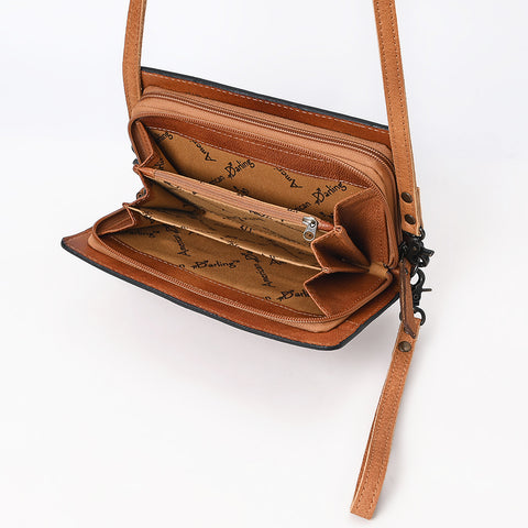 American Darling Western Genuine Suede Leather Organiser Bag with Tooled Details ï¿½ Handcrafted Genuine Design