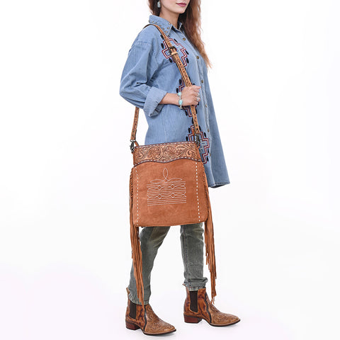 American Darling Western Leather Large Crossbody Bag with Fringe & Tooled Accents ï¿½ Handcrafted Design