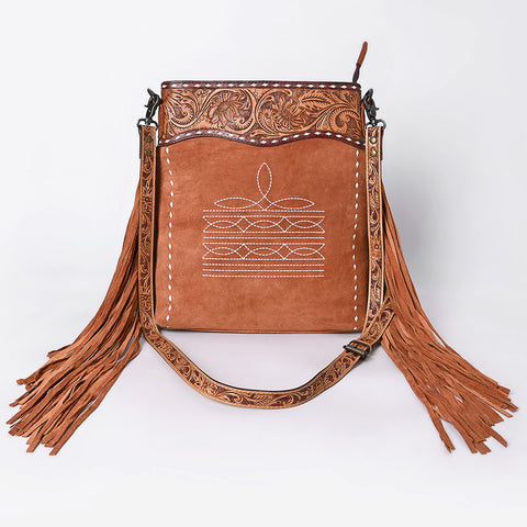 American Darling Western Leather Large Crossbody Bag with Fringe & Tooled Accents ï¿½ Handcrafted Design