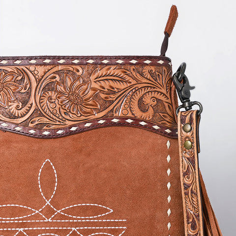 American Darling Western Leather Large Crossbody Bag with Fringe & Tooled Accents ï¿½ Handcrafted Design