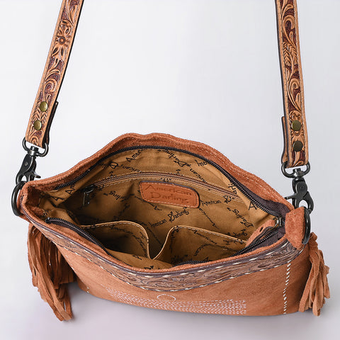 American Darling Western Leather Large Crossbody Bag with Fringe & Tooled Accents ï¿½ Handcrafted Design