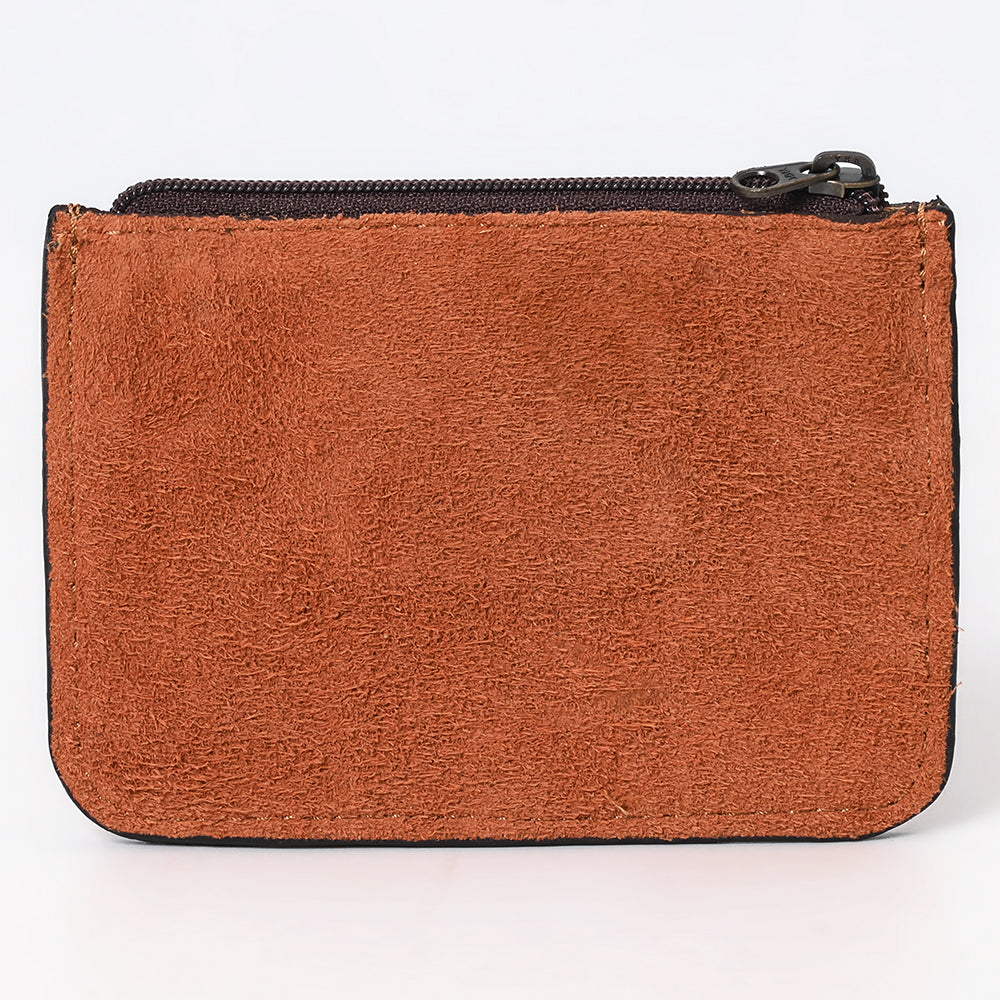 ADBG1655 Tan Genuine suede Card Holder with White Embroidery & Zip Closure