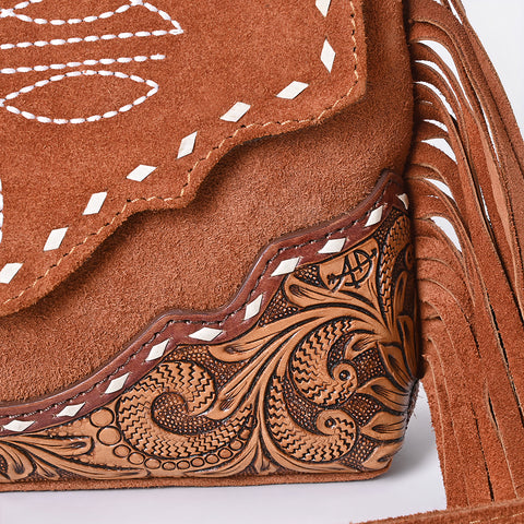 American Darling Western Genuine Suede Leather Crossbody Bag with Fringe & Tooled Accents ï¿½ Handcrafted Design