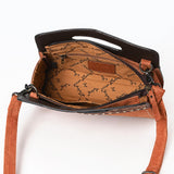 ADBG1658 Tan Suede Convertible Crossbody with Handle Cutout & Tooled Leather Trim