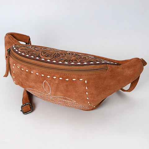 American Darling Handcrafted Western Leather Fanny Pack with Buck-Stitched Genuine Suede & Tooled Accents