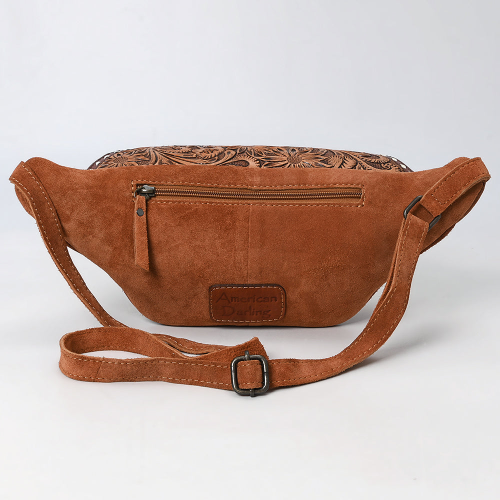 ADBG1660 Tan Suede Western Fanny Bag with Embroidery & Tooled Leather Accent