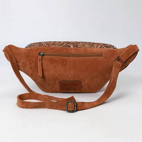 American Darling Handcrafted Western Leather Fanny Pack with Buck-Stitched Genuine Suede & Tooled Accents
