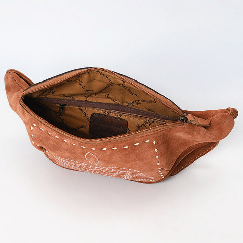 American Darling Handcrafted Western Leather Fanny Pack with Buck-Stitched Genuine Suede & Tooled Accents
