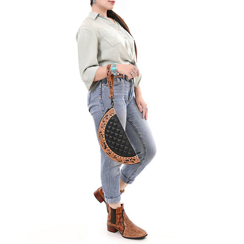 Western Genuine Leather Taco Bag with Hand-Tooled Detailing by American Darling