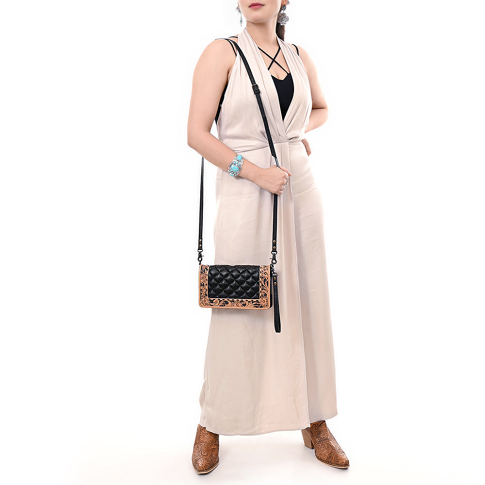 ADBG1667 Western Floral Tooled Leather Organizer Wallet - Handmade Cowhide Wristlet by American Darling