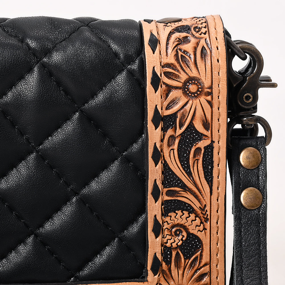 ADBG1667 Western Floral Tooled Leather Organizer Wallet - Handmade Cowhide Wristlet by American Darling