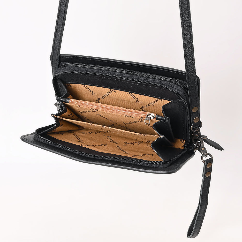 ADBG1667 Western Floral Tooled Leather Organizer Wallet - Handmade Cowhide Wristlet by American Darling