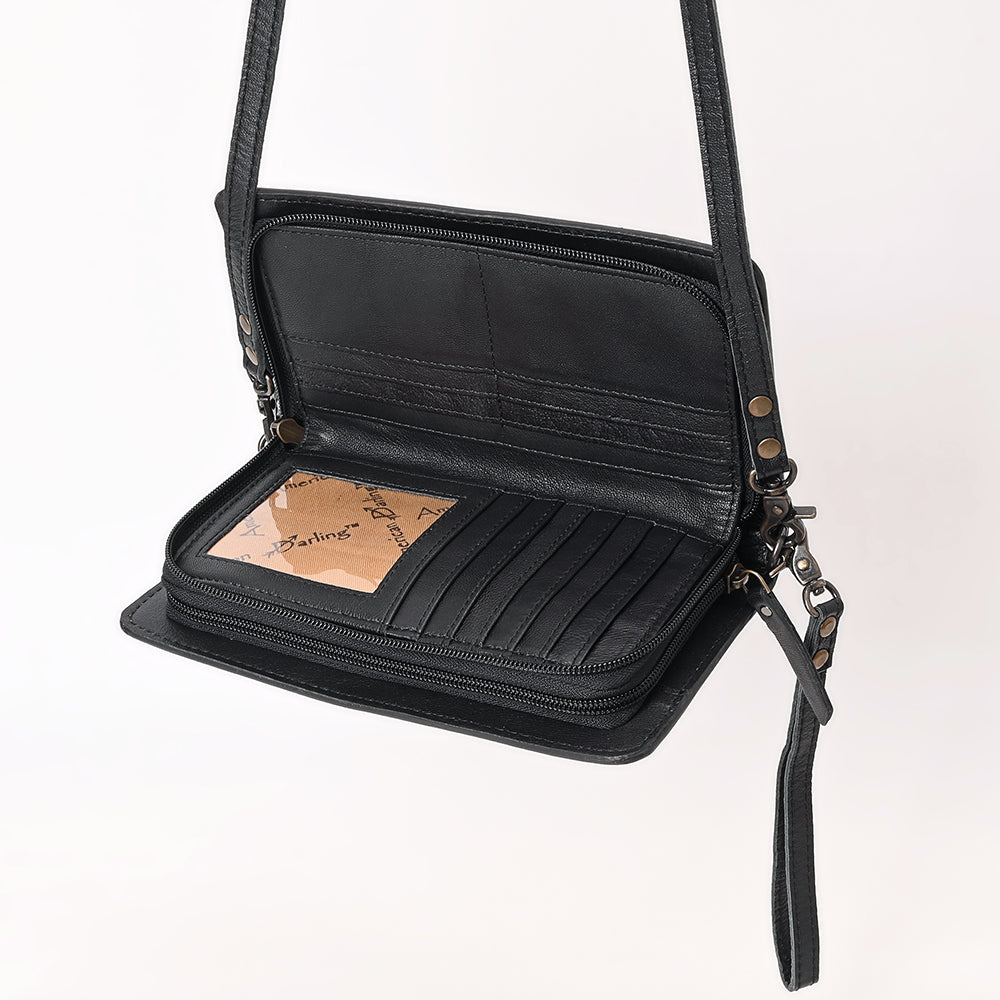 ADBG1667 Western Floral Tooled Leather Organizer Wallet - Handmade Cowhide Wristlet by American Darling