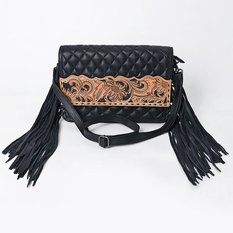 American Darling Hand-Tooled Floral Western Leather Crossbody Bag with Fringe