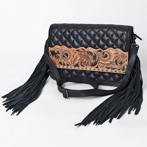 American Darling Hand-Tooled Floral Western Leather Crossbody Bag with Fringe