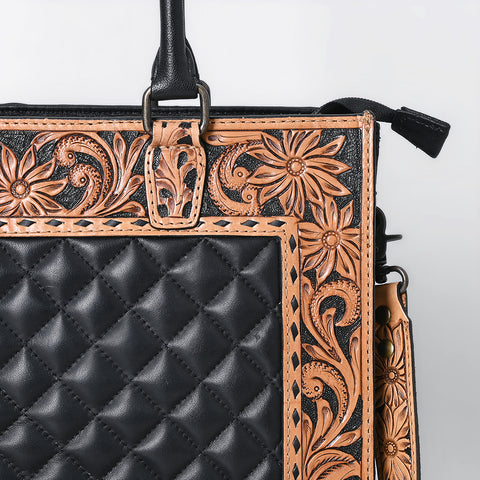 American Darling Hand-Tooled Floral Western Leather Tote Bag - Quilted Shoulder Purse