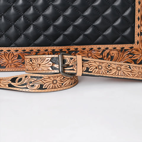 American Darling Hand-Tooled Floral Western Leather Tote Bag - Quilted Shoulder Purse