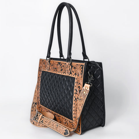 American Darling Hand-Tooled Floral Western Leather Tote Bag - Quilted Shoulder Purse
