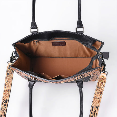 American Darling Hand-Tooled Floral Western Leather Tote Bag - Quilted Shoulder Purse