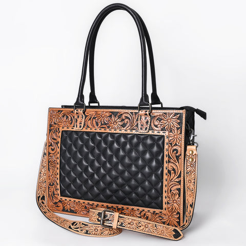American Darling Hand-Tooled Floral Western Leather Tote Bag - Quilted Shoulder Purse