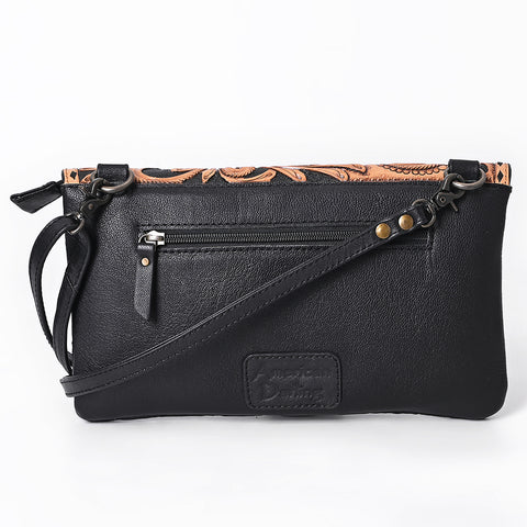 American Darling Black Western Crossbody Bag - Hand Tooled Floral Flap & Quilted Leather