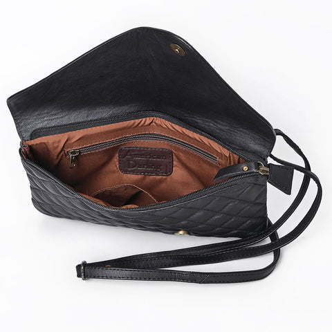 American Darling Black Western Crossbody Bag - Hand Tooled Floral Flap & Quilted Leather