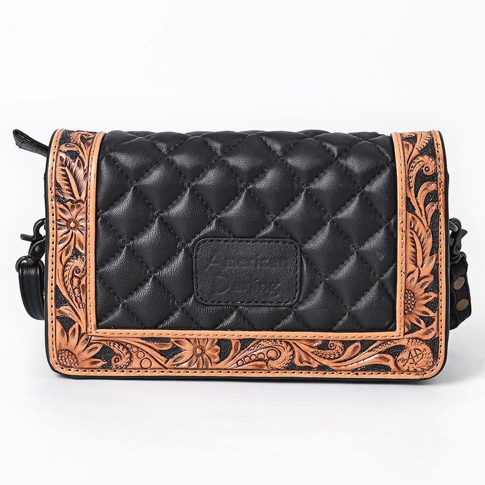 ADBG1673 Western Floral Tooled Leather Organizer Wallet - Handmade Cowhide Wristlet by American Darling