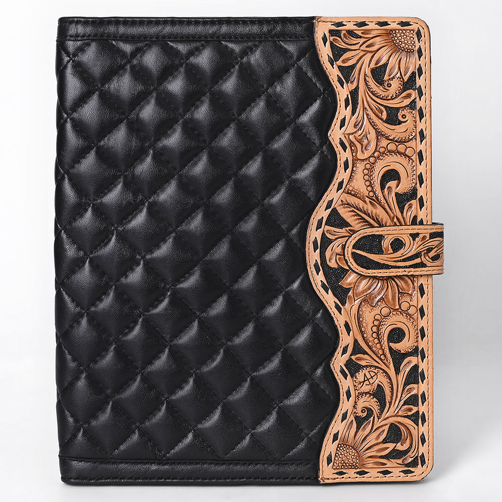 ADBG1676 Black Quilted Leather Journal Cover with Tooled Floral Edge - American Darling
