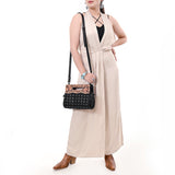 ADBG1677 Black Quilted Leather Cut-Out Clutch Bag with Floral Tooled Top - American Darling