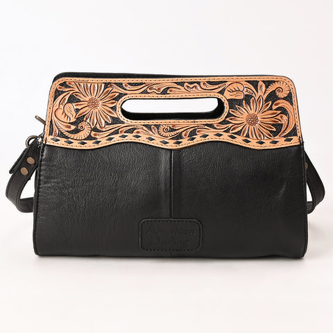 American Darling Hand-Tooled Western Leather Clutch Bag - Floral Carved