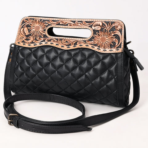 American Darling Hand-Tooled Western Leather Clutch Bag - Floral Carved